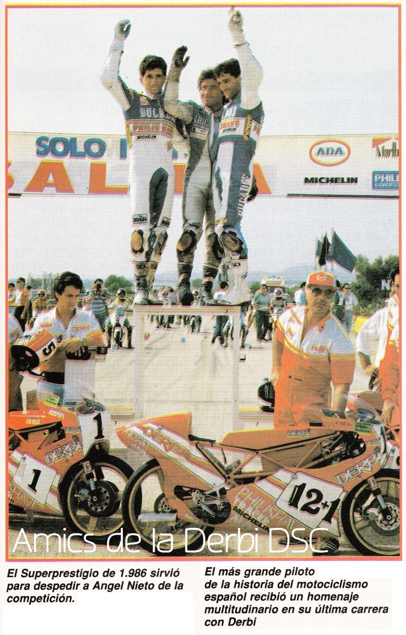 Анхель Ньето (в центре) на гонках Superprestigio 1986