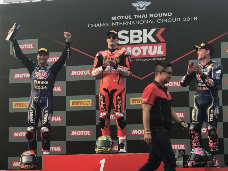 ван дер Марк, Дэвис, Лоус на Бурираме (WSBK 2018)