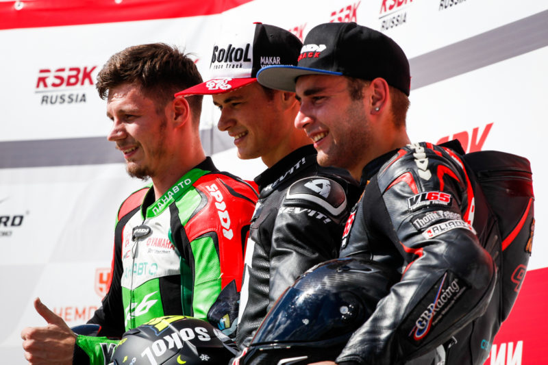 Иванов, Юрченко, Седин на подиуме RSBK (Нижний Новгород, 2017)