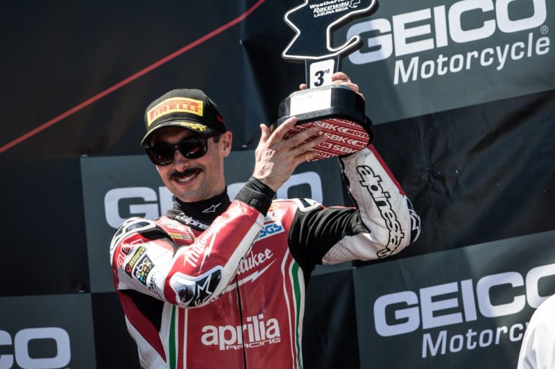 Юджин Лаверти на подиуме в Лагуна Секе (WSBK, 2018)