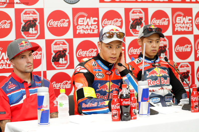 Джейкобсен, Накагами и Такахаси после квалификации Suzuka 8-H 2018
