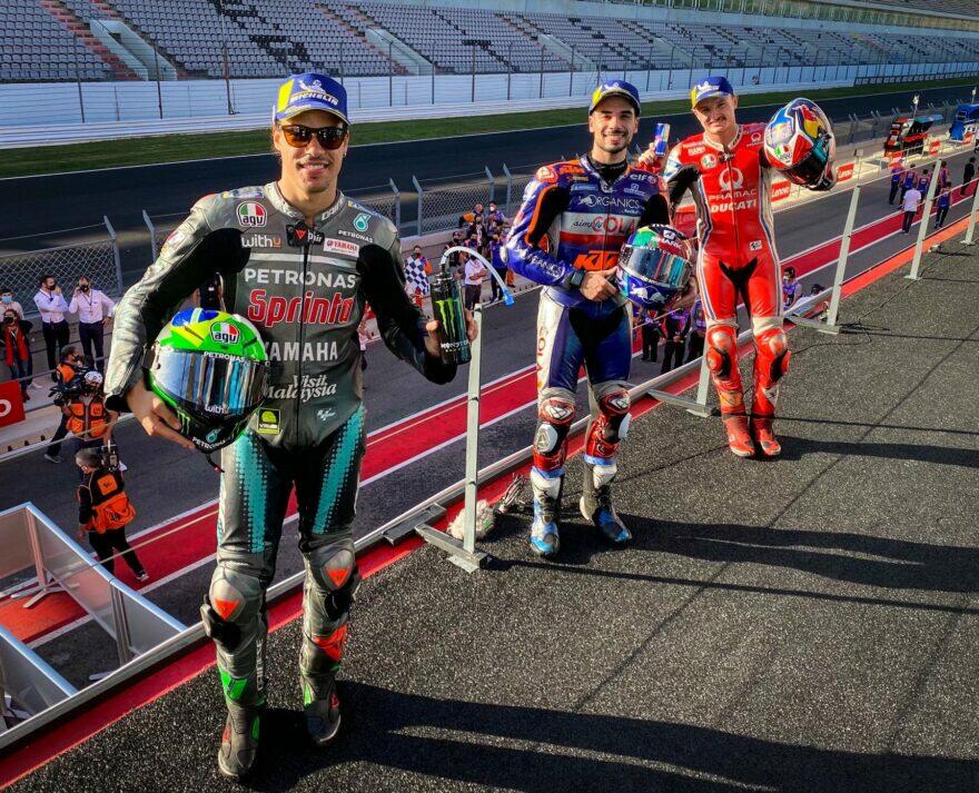 ГП Португалии 2020: подиум MotoGP – Морбиделли, Оливейра, Миллер