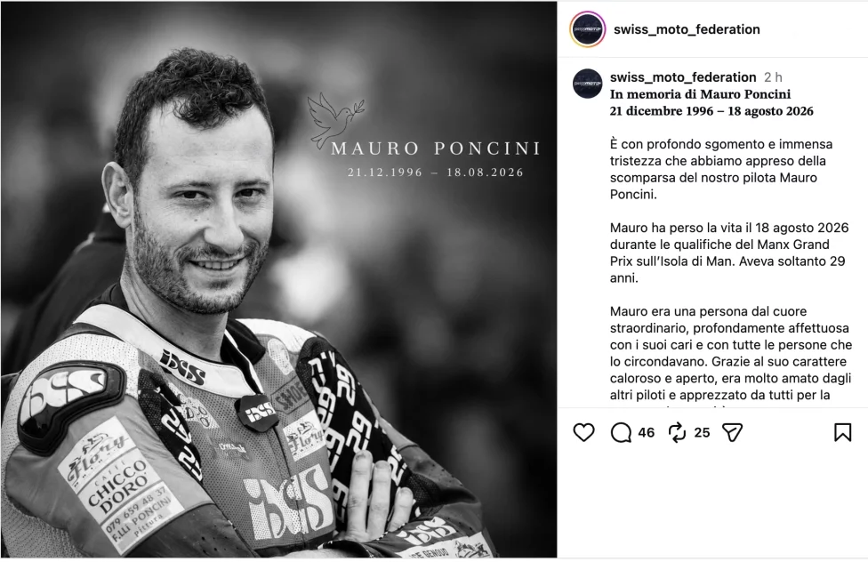 Мауро Пончини — гонщик, погибший на Manx Grand Prix: ему было 29 лет